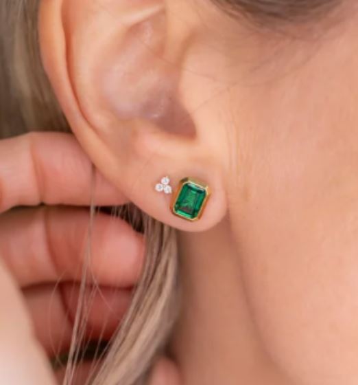 Emerald Green Baguette Stud Earrings Sybella 