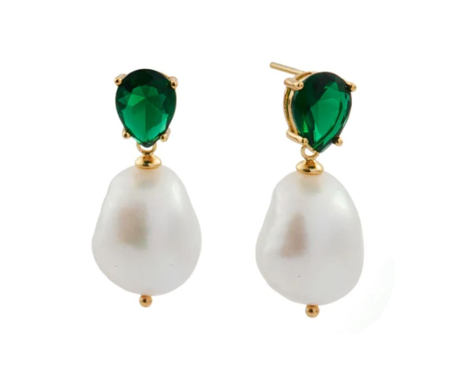 Emerald Green CZ Pearl Earrings Sybella 