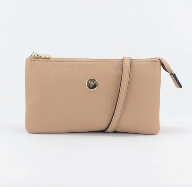 Evie Leather Clutch / Cross-Body Bag Bag Willow & Zac Sandstone 