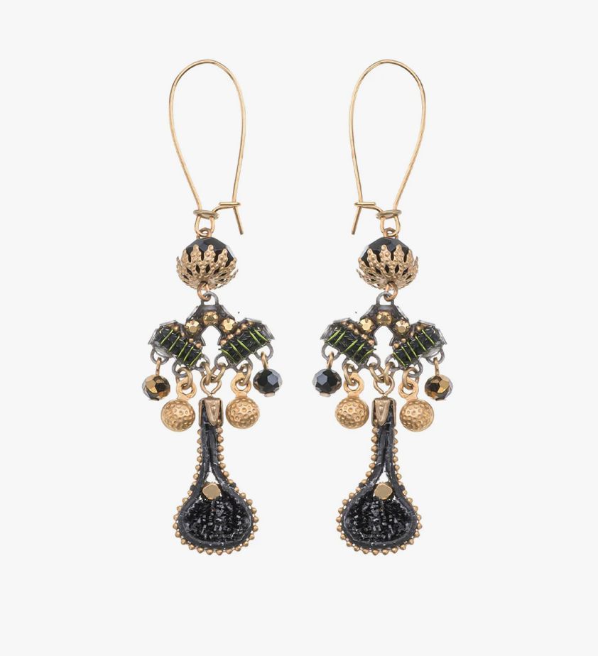 Gilded Black Drop Hook Earrings Earrings Ayala Bar 
