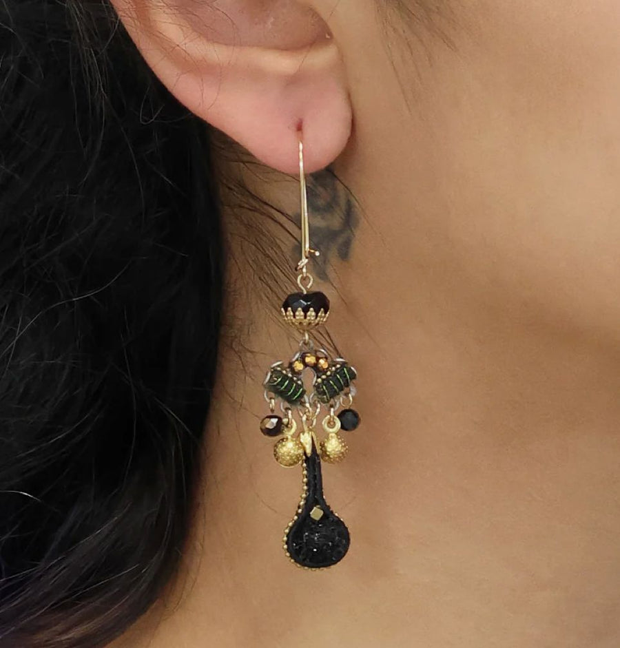 Gilded Black Drop Hook Earrings Earrings Ayala Bar 