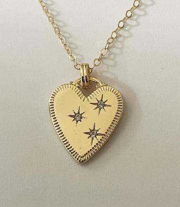 Gold Heart with 3 CZ Necklace Gammies 