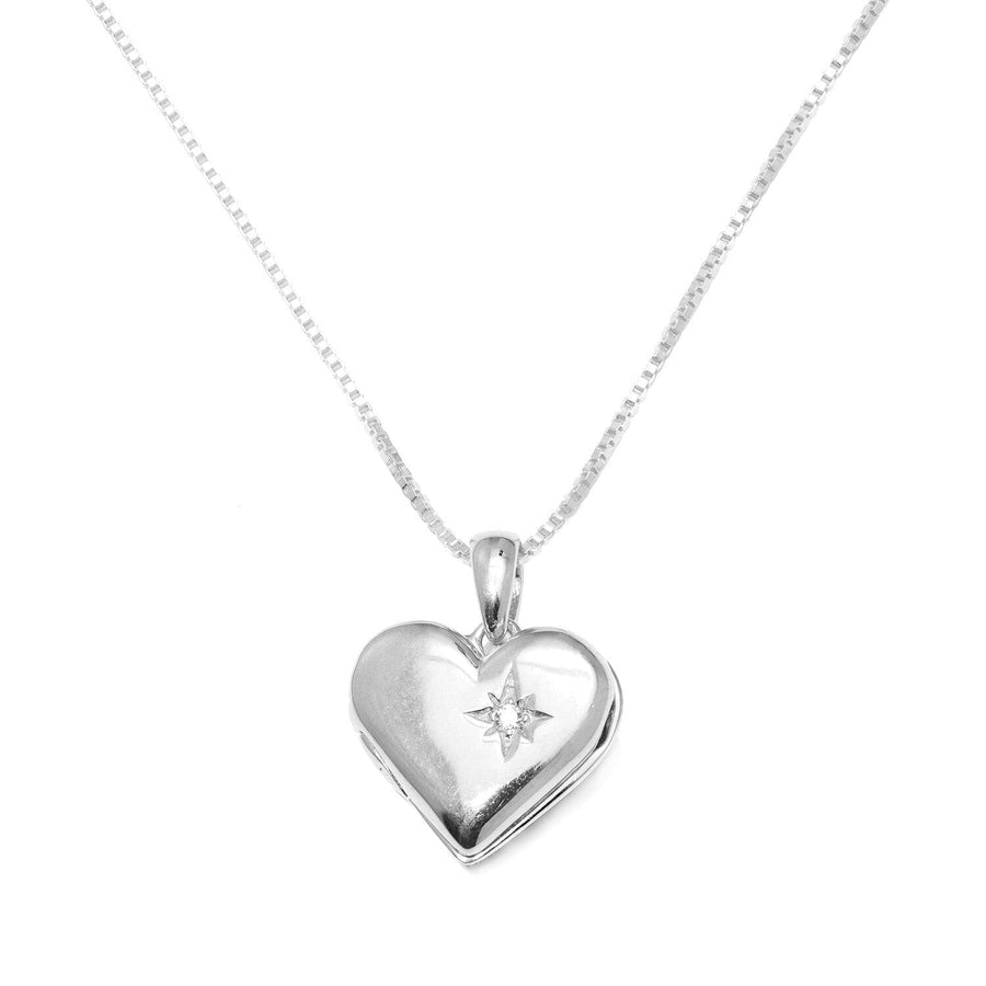 Hallie CZ Heart Locket Necklace Accessories Gammies Silver 