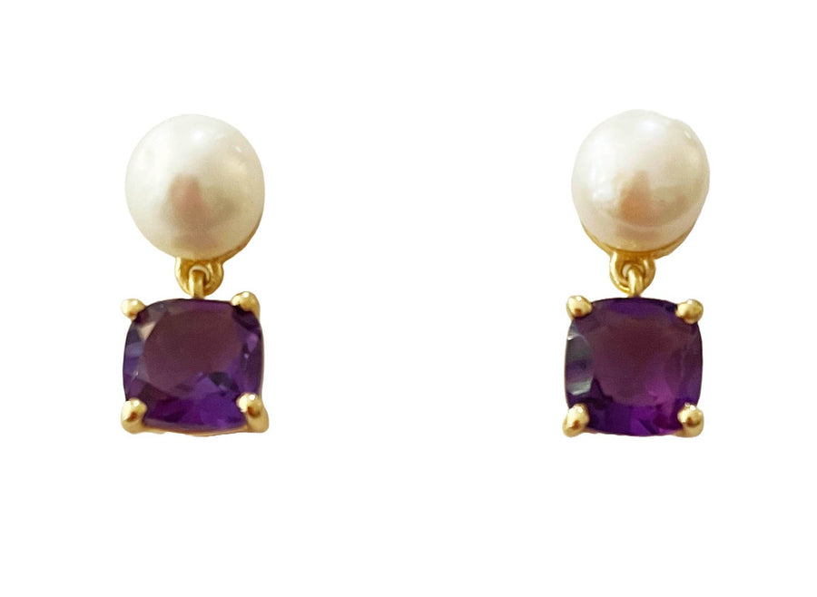 Heiress Pearl & Drop Gem Earrings Gems and Craft Pearl and Amethyst 