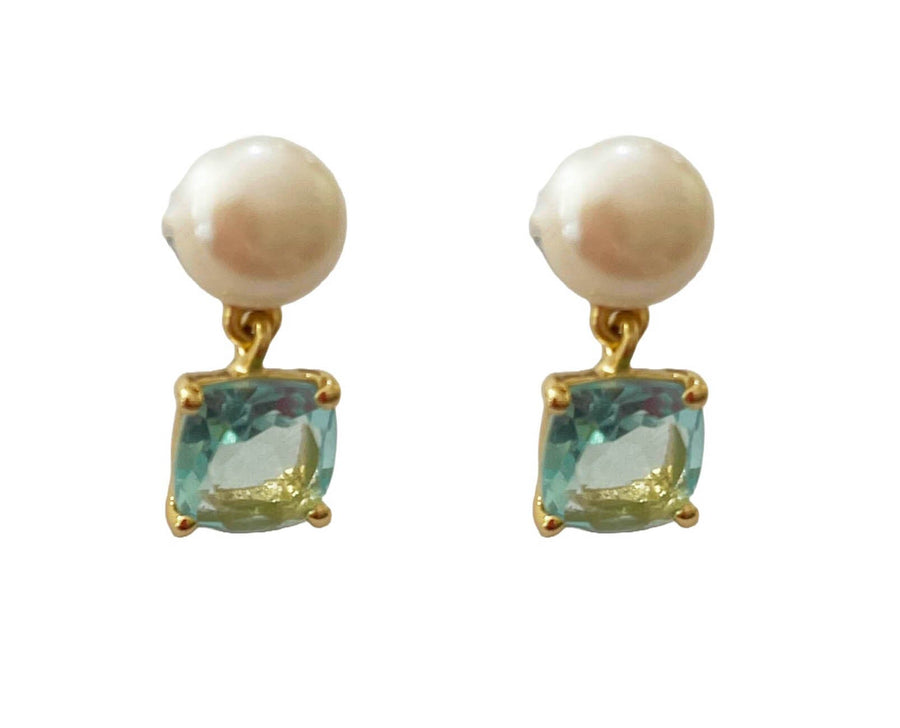 Heiress Pearl & Drop Gem Earrings Gems and Craft Pearl and Blue Topaz 