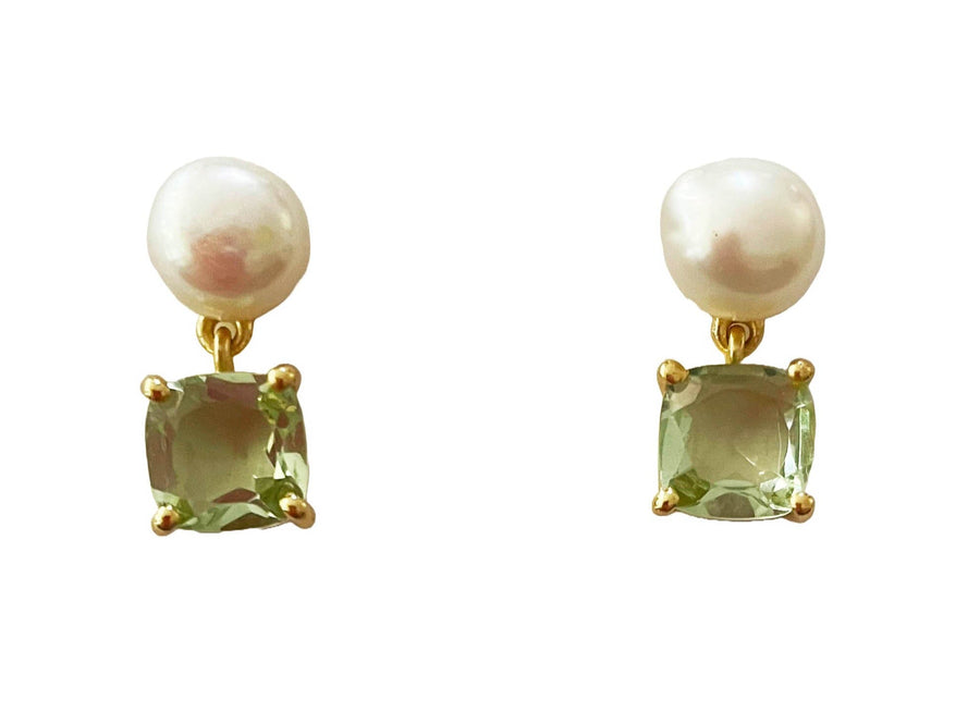 Heiress Pearl & Drop Gem Earrings Gems and Craft Pearl and Green Amethyst 