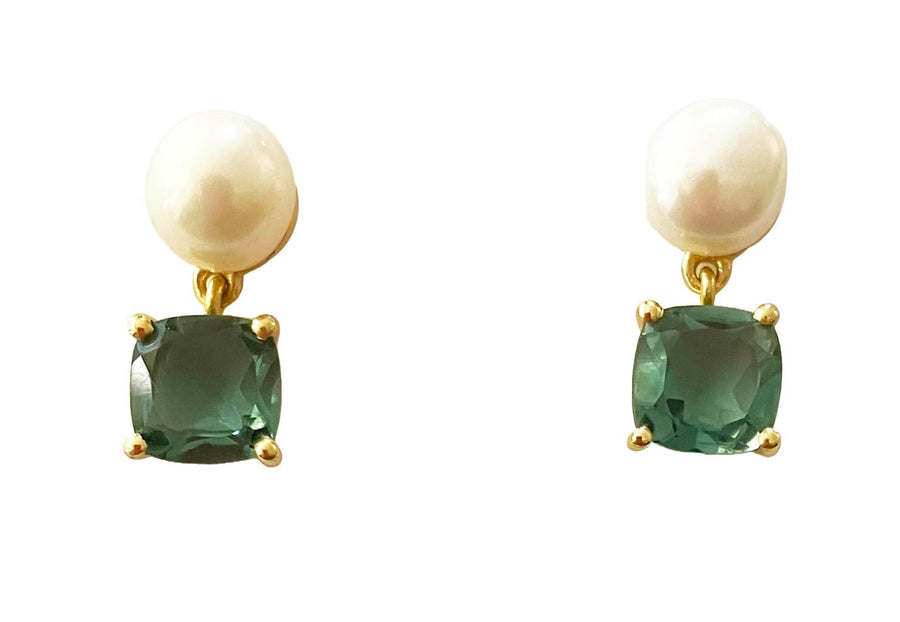 Heiress Pearl & Drop Gem Earrings Gems and Craft Pearl and Green Quartz 