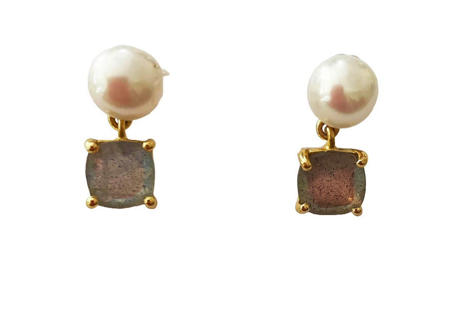 Heiress Pearl & Drop Gem Earrings Gems and Craft Pearl and Labradorite 