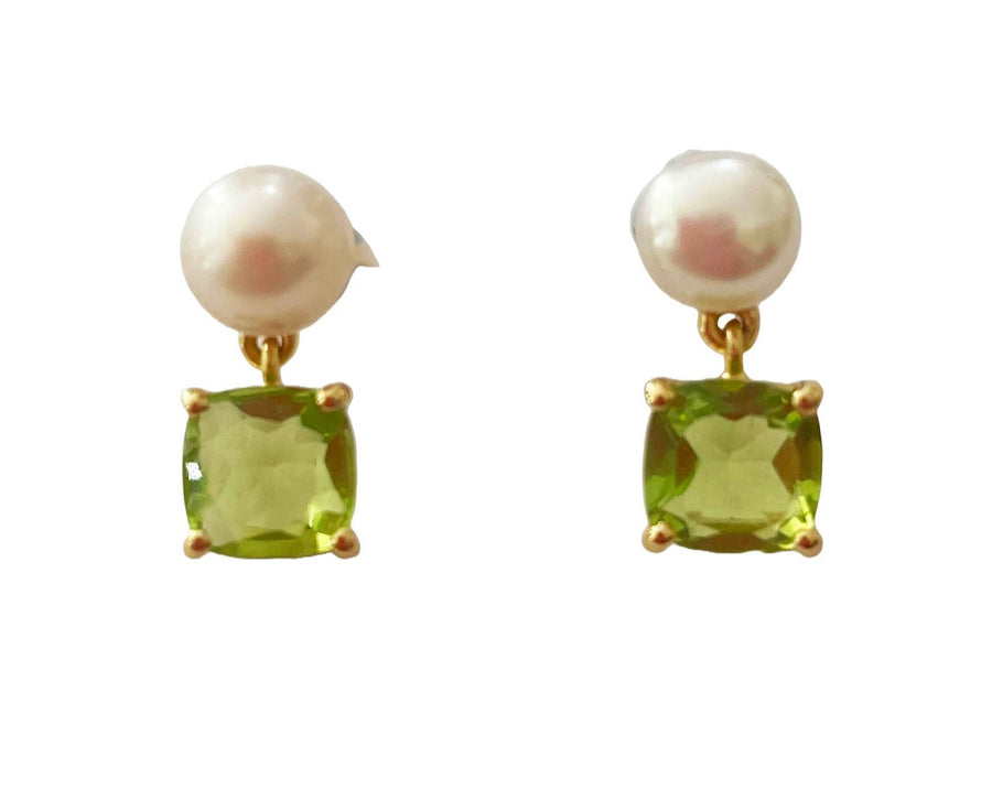 Heiress Pearl & Drop Gem Earrings Gems and Craft Pearl and Peridot 