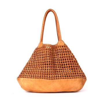 Hermitage Leather Weave Tote Handbag Oran Tan 