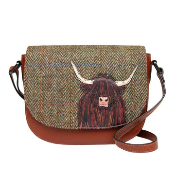 Highland Cow Tweed Cross Body Handbag World Collection Brown 