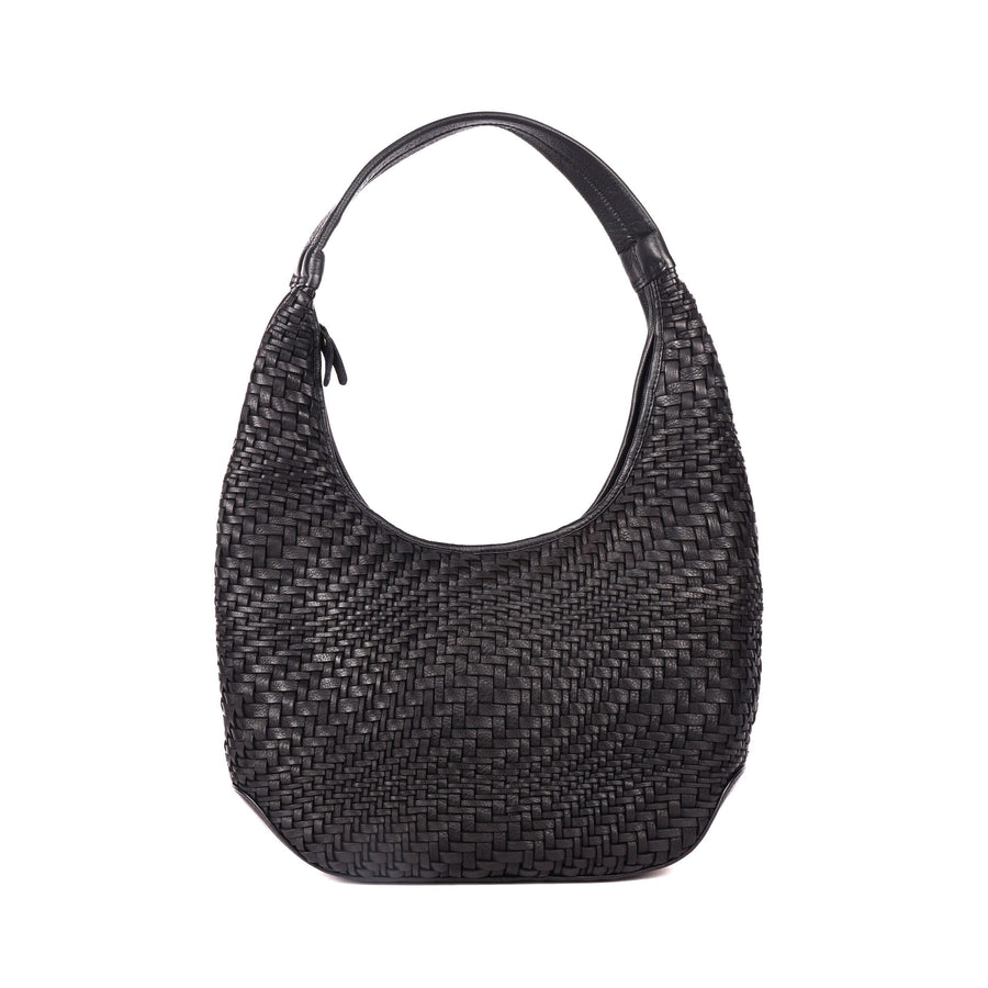 Hobart Woven Leather Shoulder Bag Bag Oran Black 