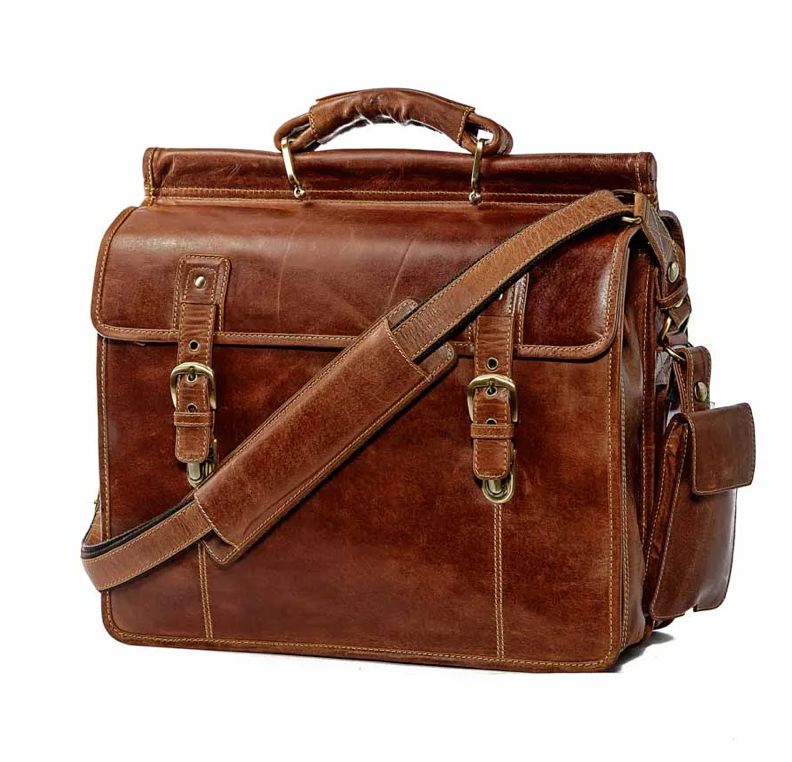 I Ain't Never Leather Briefcase Bag JLP Tan Leather 