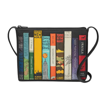 Leather Appliqué Cross Body Bag Handbag World Collection Library Black 