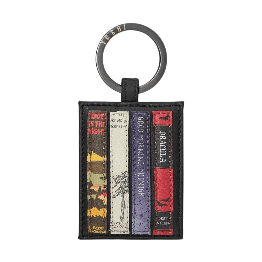 Leather Appliqué Keyring Coin Purse World Collection Library Black 