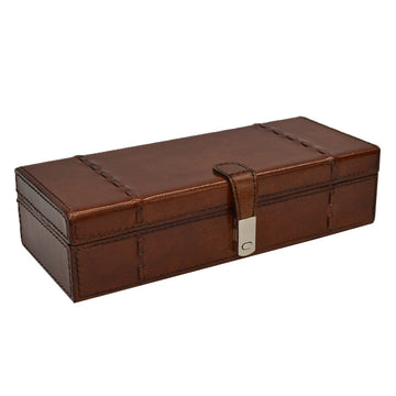 Leather Watch Box Stationery Kundra 3 Compartment Tan 