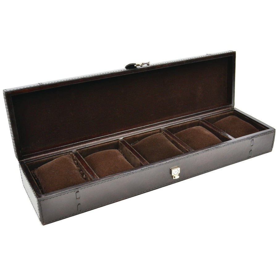 Leather Watch Box Stationery Kundra 5 Compartment Dark Brown 