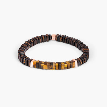 Legno Bracelet in Tiger Eye, Palm & Ebony Wood with Rose Gold Plated Sterling Silver by Tateossian Men's Jewellery Cudworth 