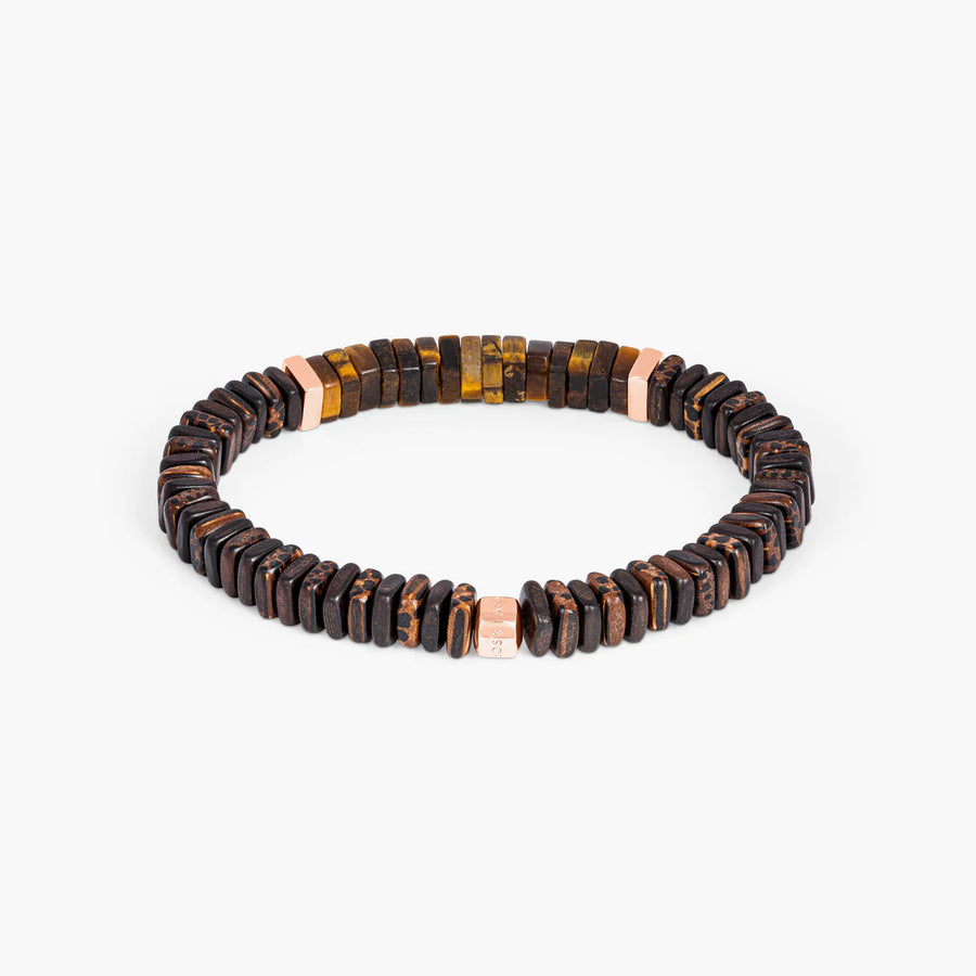 Legno Bracelet in Tiger Eye, Palm & Ebony Wood with Rose Gold Plated Sterling Silver by Tateossian Men's Jewellery Cudworth 