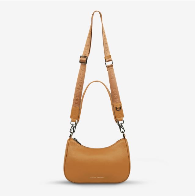 'Look Both Ways' Leather Shoulder Bag Bag Status Anxiety Tan 