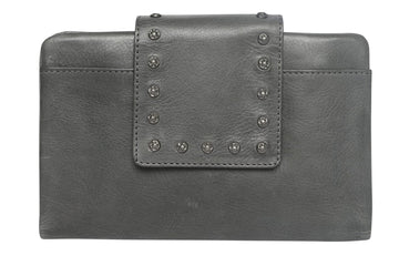 Magdalena Studded Leather Wallet Handbag Modapelle Steel Grey 