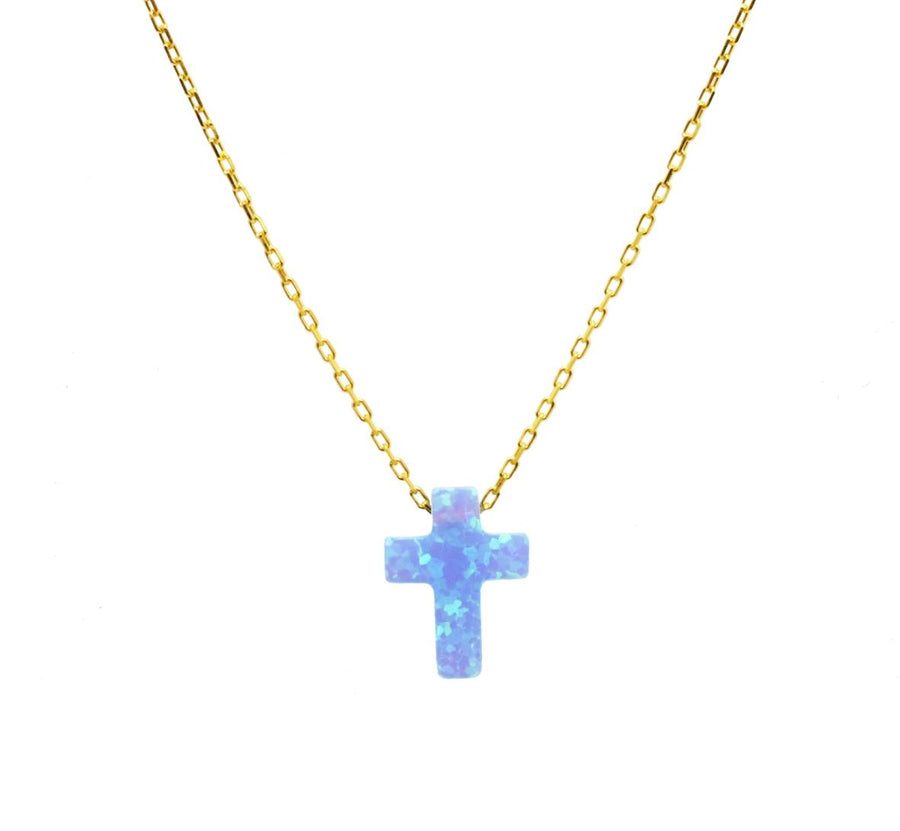 Opalite Cross Necklace Gammies GP on Sil 