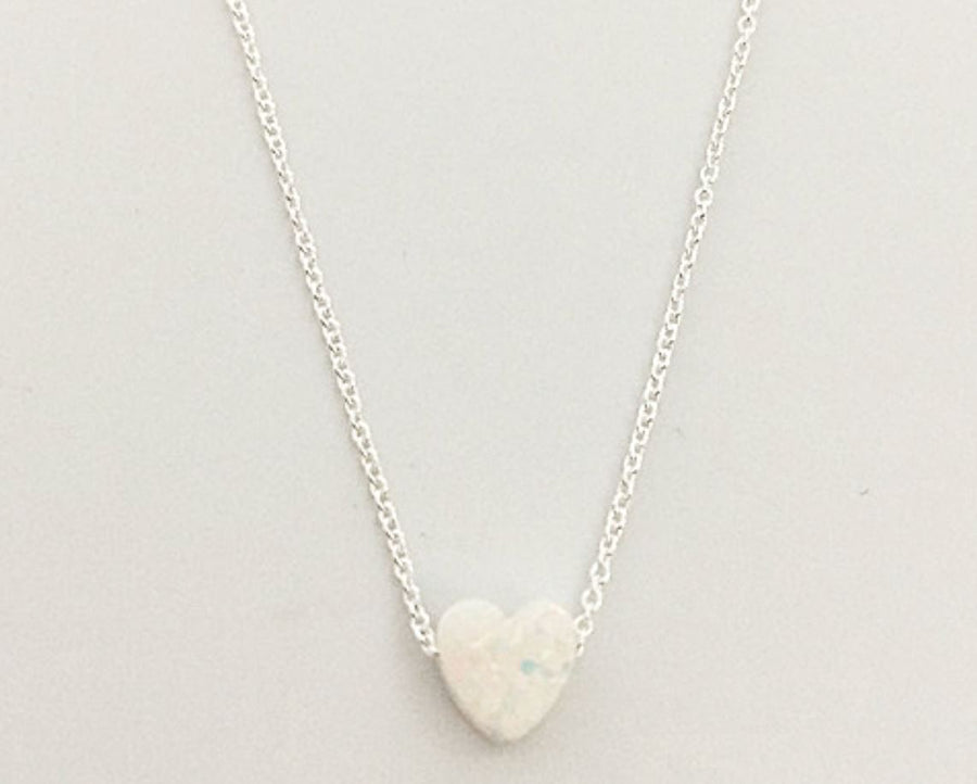 Opalite Tiny Heart Necklace Necklace Gammies SIL White Heart 