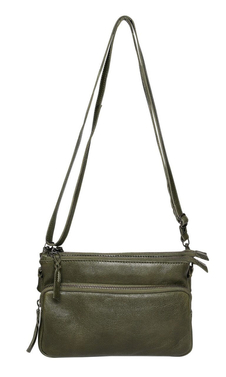 Ophelia Leather Crossbody Bag Handbags Modapelle Olive 