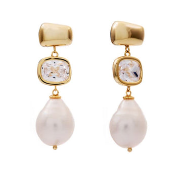 Pearl CZ Gold Earrings Earrings Sybella FWPGP 