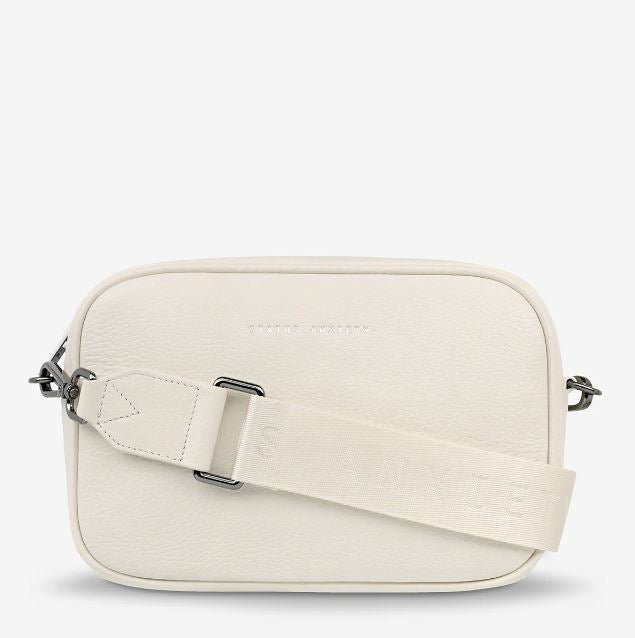 'Plunder' Leather Cross-Body Bag with Webbed Strap Bag Status Anxiety Chalk 