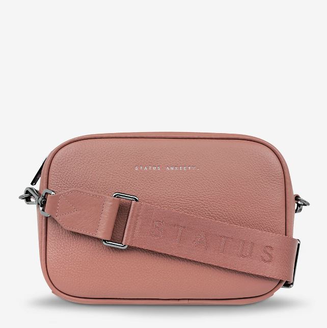 'Plunder' Leather Cross-Body Bag with Webbed Strap Bag Status Anxiety Dusty Rose 