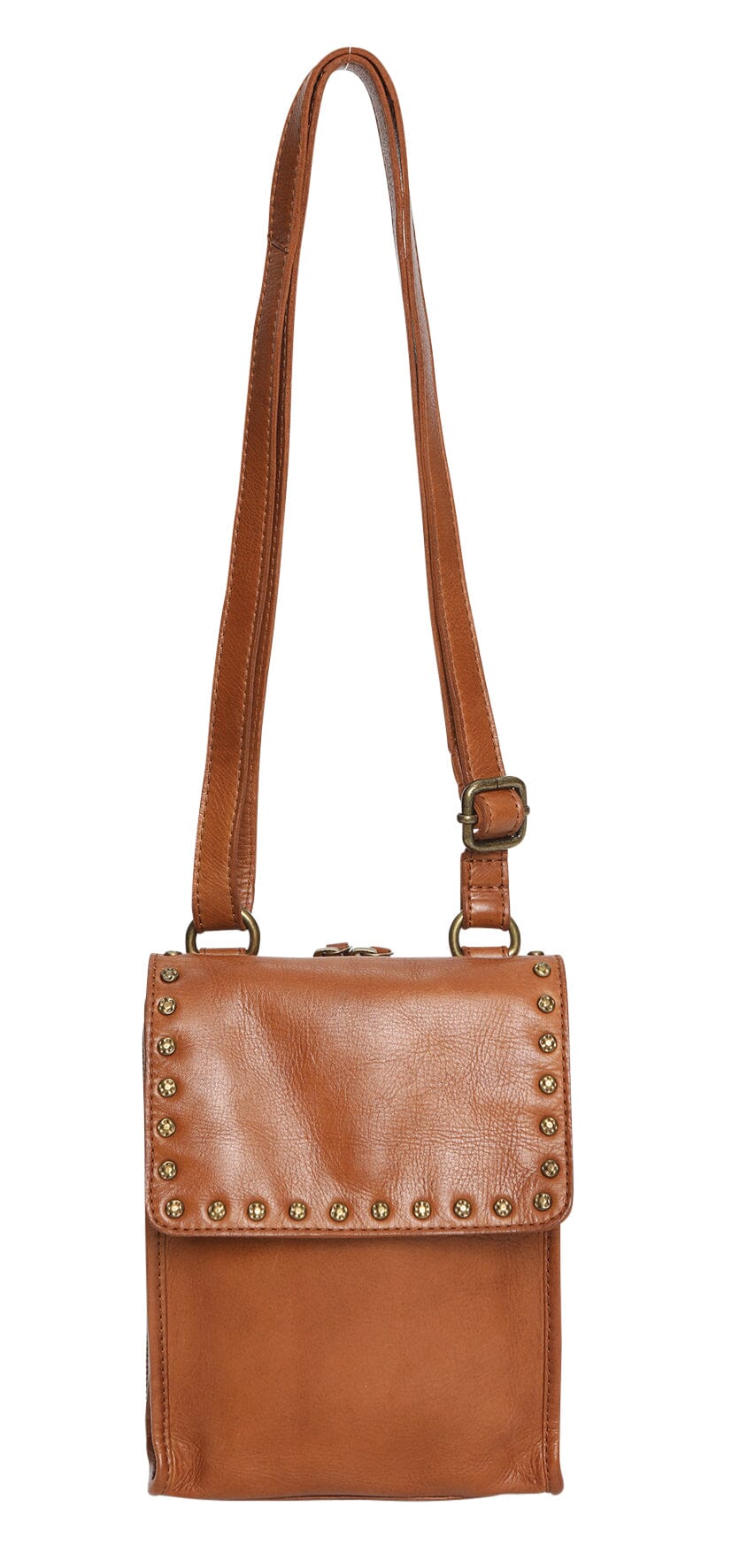 Rayna Studded Leather Crossbody Bag Handbag Modapelle Tan 