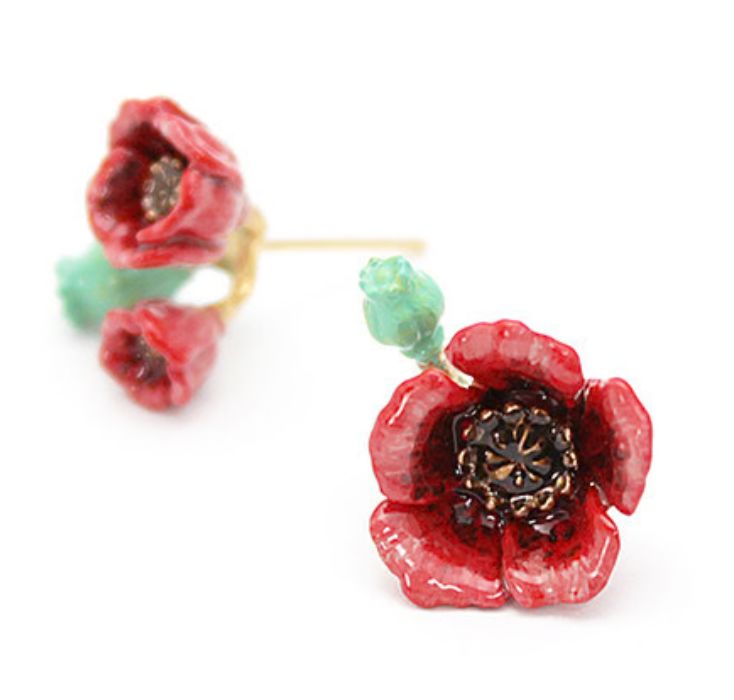 Red Poppy Earrings Good After Nine TH 