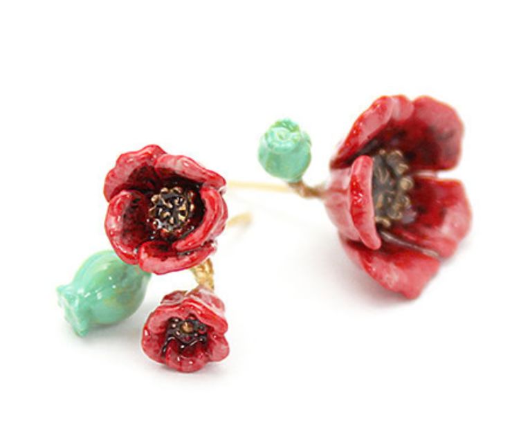 Red Poppy Earrings Good After Nine TH 