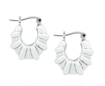 Ribbed Silver Open Hoops Earrings Rainbow Silver Thailand 