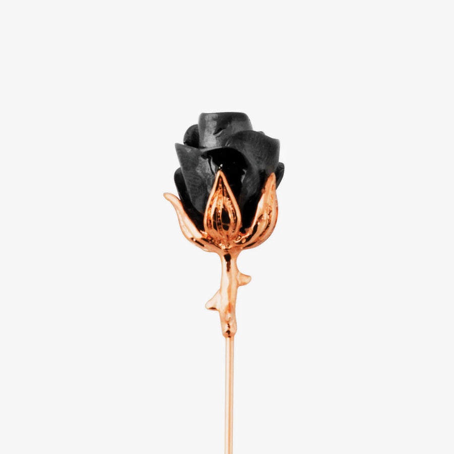 Rose Lapel Pin In Rose Gold With Gunmetal Plated by Tateossian Men's Jewellery Cudworth 