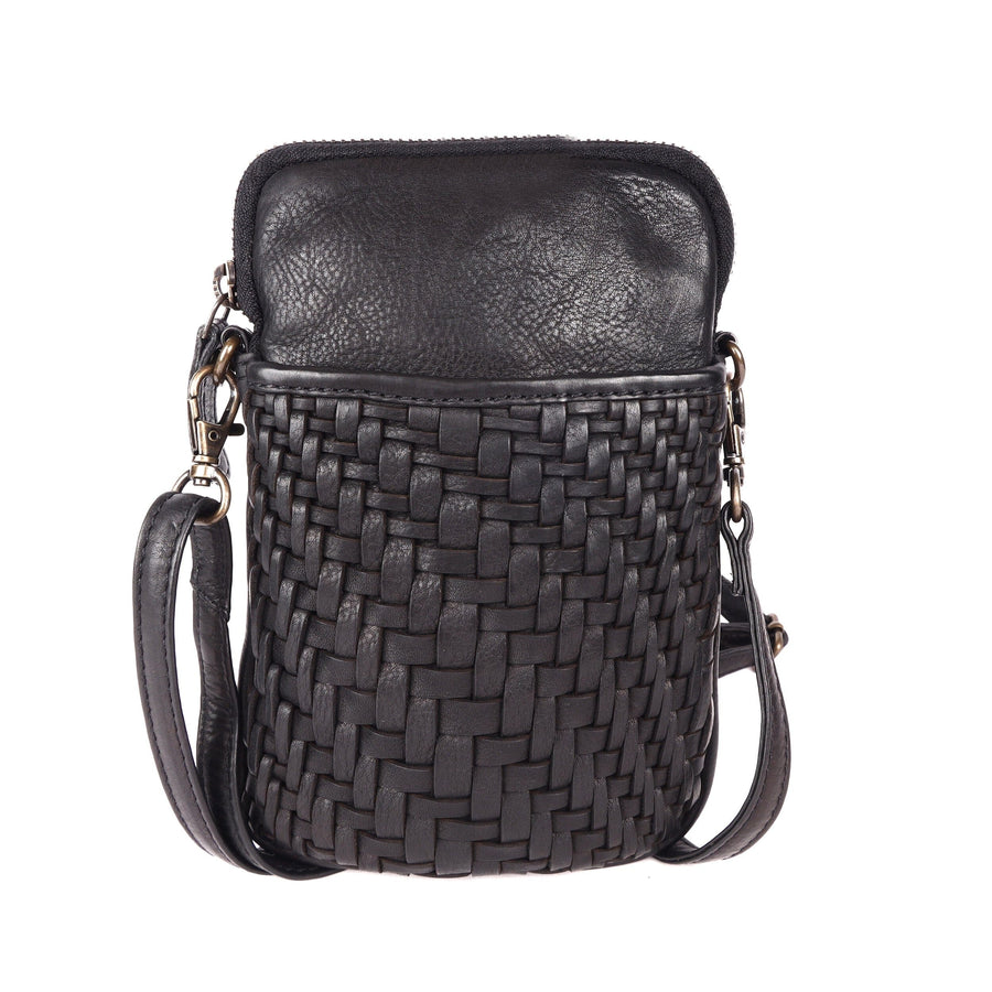 Rosebery Woven Leather Phone Bag Bag Oran Black 