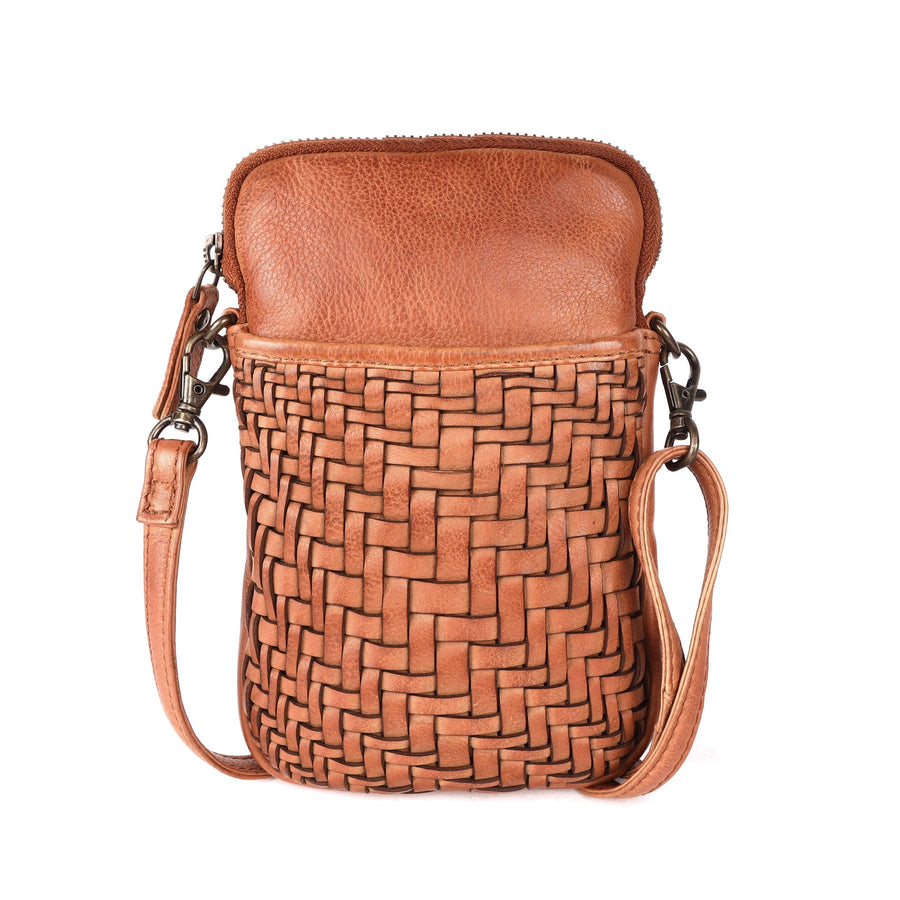 Rosebery Woven Leather Phone Bag Bag Oran Cognac 