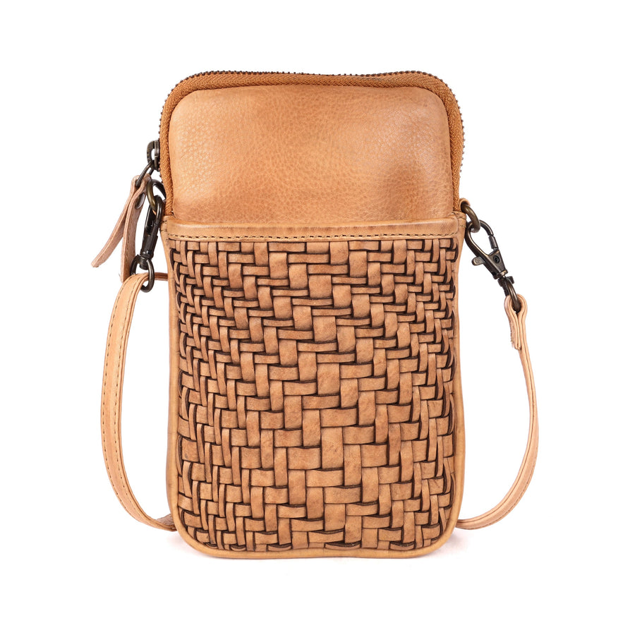 Rosebery Woven Leather Phone Bag Bag Oran Sand 