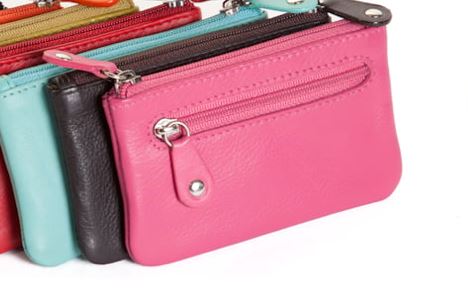 Saba Leather Key & Coin Pouch Wallet Oran Pink 