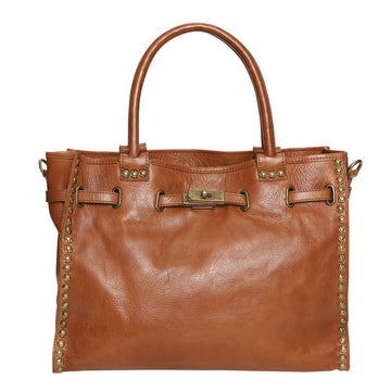 Samara Studded Leather Tote Bag Handbag Modapelle Tan 