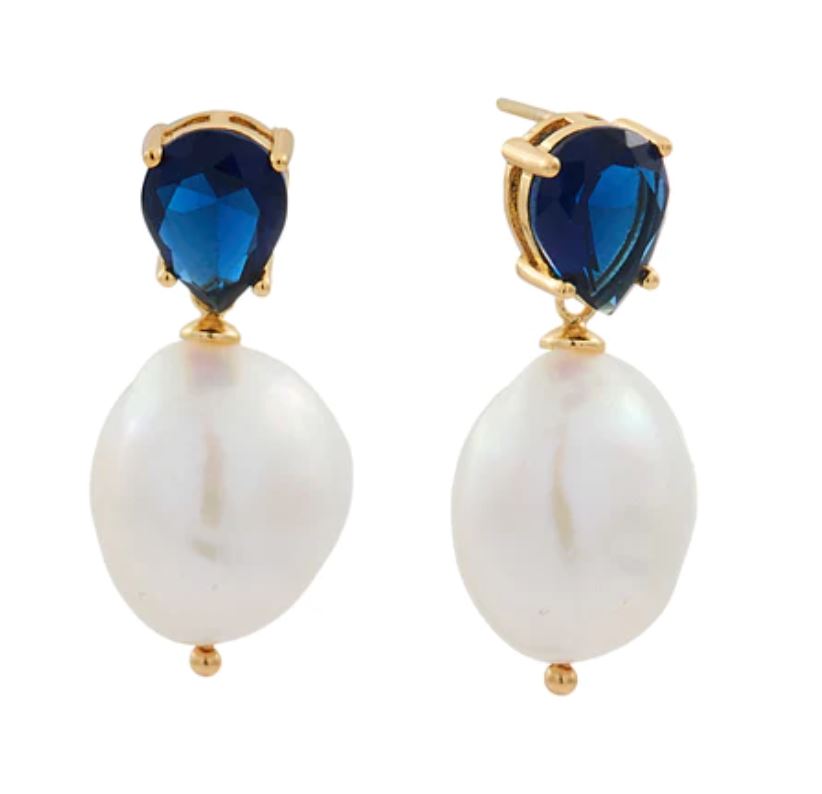 Sapphire Blue CZ Pearl Earrings Sybella 