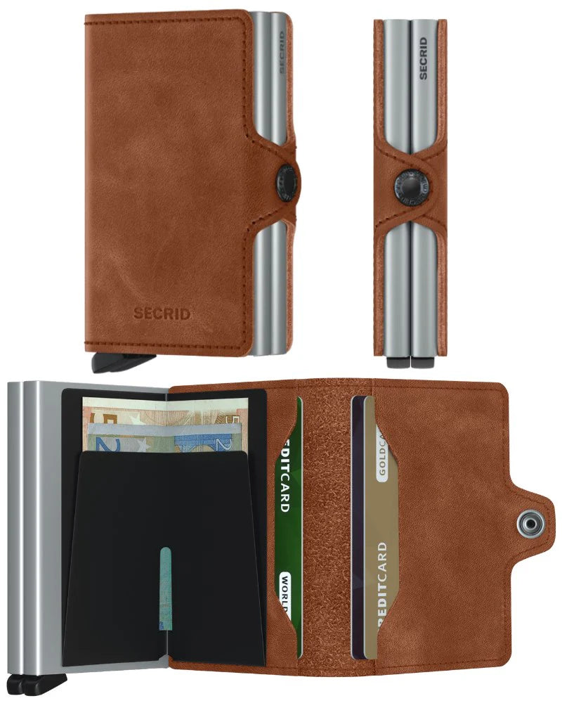 Secrid Twinwallet Wallet Design Mode International Vintage Cognac-Silver 