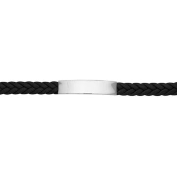 Seneca Flat Plaited Leather & Stainless ID Bracelet Men's Jewellery DPI Jewellery Black 