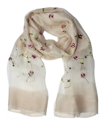 Silk Embroidered Scarf Teddy Sinclair Pale Pink Floral 