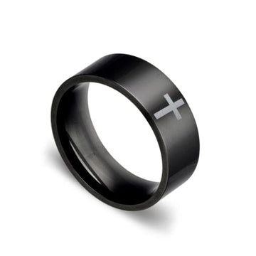 Silver Cross Black Ring Men's Jewellery DPI Jewellery 