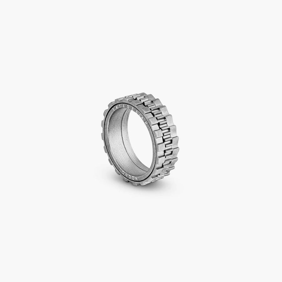 Silver Rhodium Plated Silver Rotating Gears Ring by Tateossian Men's Jewellery Cudworth 