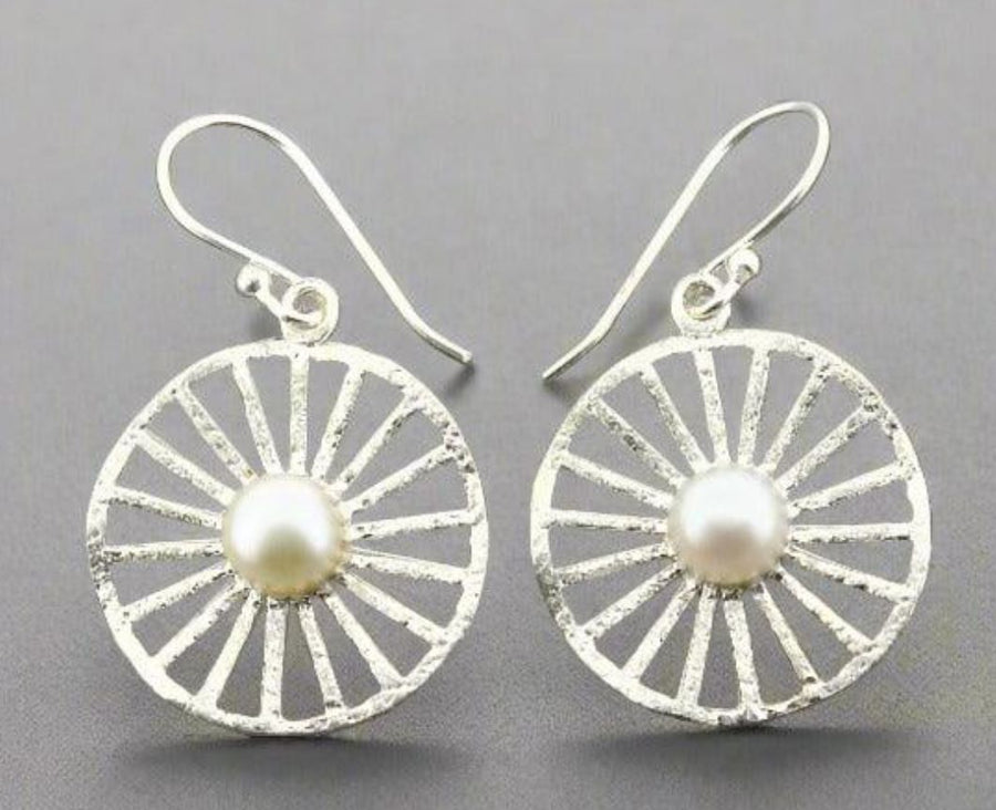 Silver Wheel & Pearl Earrings Earrings Makers & Providers 