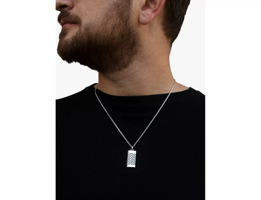 Sterling Silver Dog Tag Necklace - Herringbone by Hoxton London Roberts McCammon 