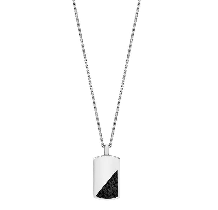 Sterling Silver Dog Tag Necklace with Stingray Leather Inlay by Hoxton London Roberts McCammon 